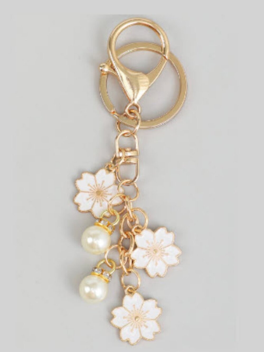 Cherry Blossom & Pearl Bag Charm Keychain 4.20" Long